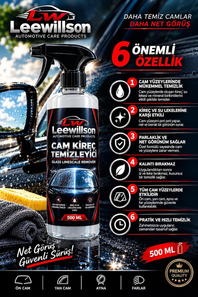 Cam Kireç Sökücü 500 Ml Oto Cam Kireç Ve Su Lekesi Temizleyici Camdaki Kireç, Mineral Ve Su Lekeleri İçin