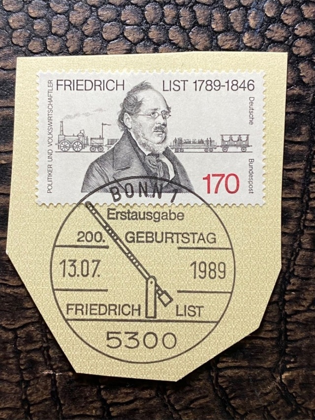 Almanya İlkgün Özel Damgalı Fragman Pul 200. Geburtstag Friedrich List 1989 Bonn Teşhir Ürün