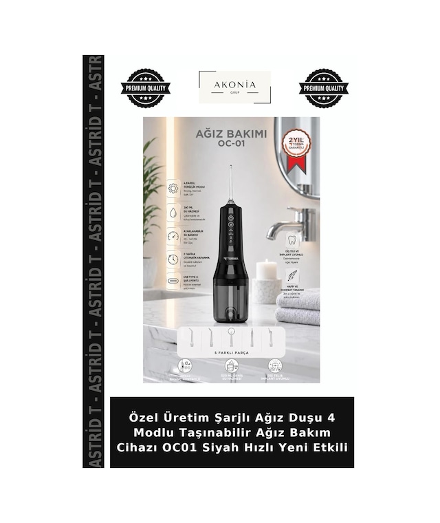 Özel Üretim Şarjlı Ağız Duşu 4 Modlu Taşınabilir Ağız Bakım Cihazı Oc01 Siyah Hızlı Yeni Etkili