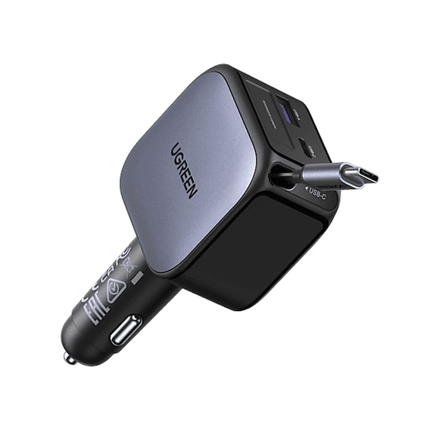 Ugreen 90w 2x Usb-c, 1x Usb-a Port Usb-c Makaralı Dahili Kablolu Hızlı Araç Çakmaklık Şarj Cihazı