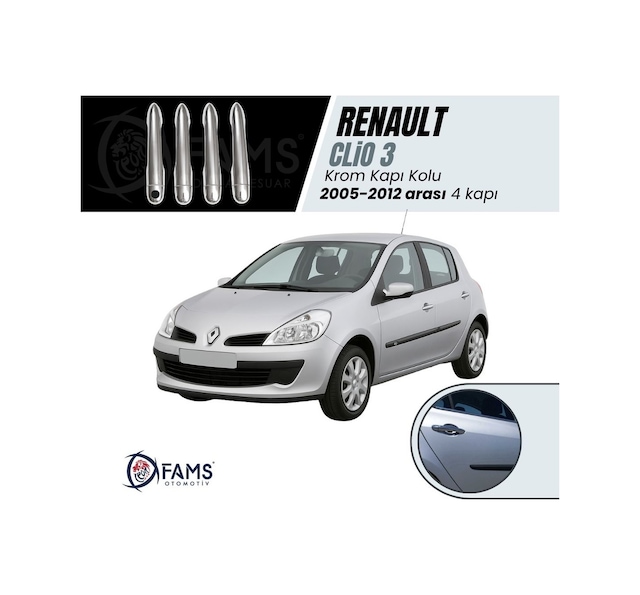 Renault Clio 3 Hb Krom Kapı Kolu Seti 2006-2012 Paslanmaz Çelik