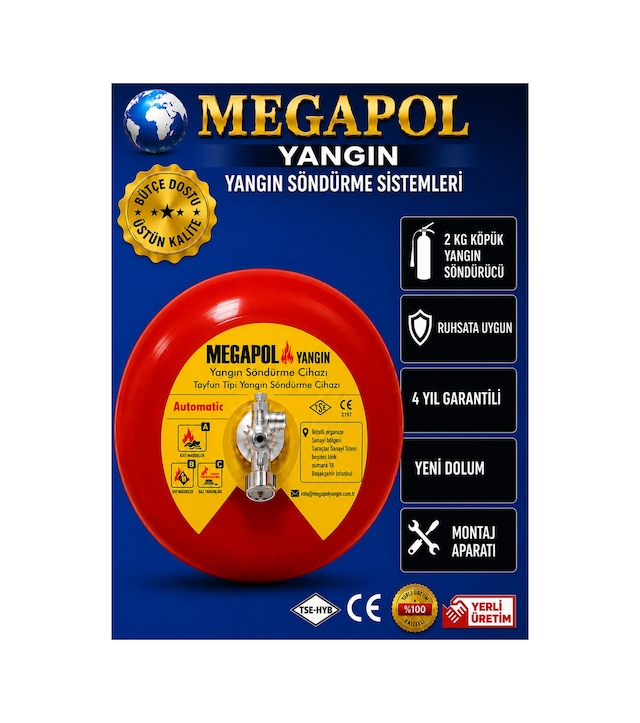 6 Kg Köpüklü Springli Tavan Tipi Tayfun Söndürme, Yangın Söndürücü, Yangın Söndürme Cihazı, Yangın Tüpü,