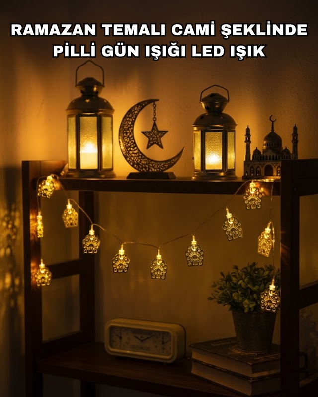 Ramazan Ve Bayram Dekoratif Led Işık Cami Figürlü Sıcak Sarı Aydı
