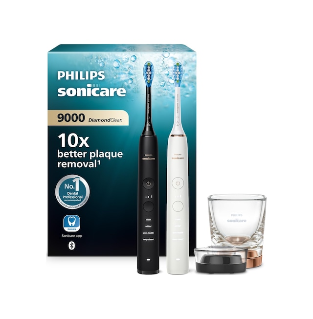 Philips Sonicare Diamondclean 9000 Elektrikli Diş Fırçası, Uygulamalı Sonic Diş Fırçası, Basınç Kontrolü, 4 Fırçalama Modu, 3 Yoğunluk Seviyesi, Şarj Camı, Siyah Ve Pembe Altın, İkili Paket, Model Hx9914/57