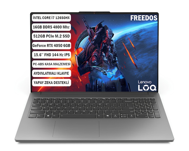 Lenovo LOQ 15IAX9E 83LK002VTR i7-12650HX 16 GB 512 GB SSD RTX4050 15.6" Dos Dizüstü Bilgisayar