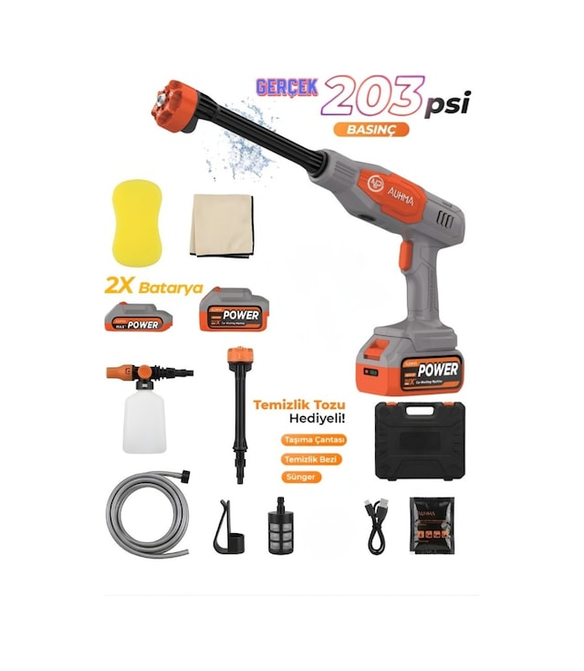 Npo Auhma Acr07t Reel 203psı Çift Akülü Yeni Nesil Motor 12 Parça Profesyonel Oto Yıkama Tabancası