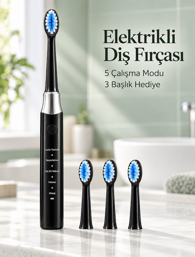 Günlük Ağız Bakımı İçin Şarj Edilebilir 5 Modlu Siyah Elektrikli