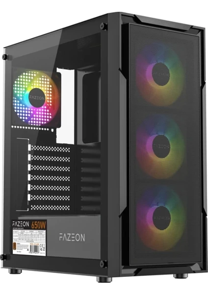 Fazeon F11 ATX 4x120mm Fans RGB Black Mesh Front 650W PSU 80+ Bronze