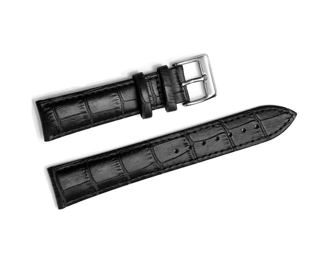 Seiko Saat Uyumlu 22 MM Croco Siyah Renk Deri Kayış