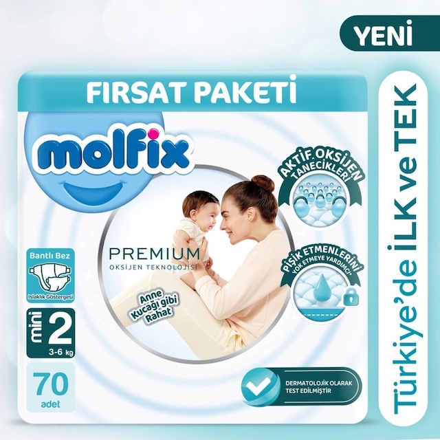 Molfix Premium Bebek Bezi Fırsat Paketi 2 Beden 3-6 Kg 70 Adet 2 Numara