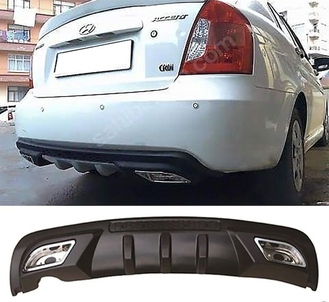 Hyundai Accent Era Difüzör Difizör Siyah + Kare Egzoz Görünüm C Tip 2006 - 2009 Uyumlu