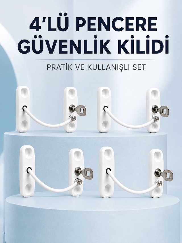 Pencere Ve Kapılar İçin Anahtarlı Güvenlik Kilidi 4 Lü Set
