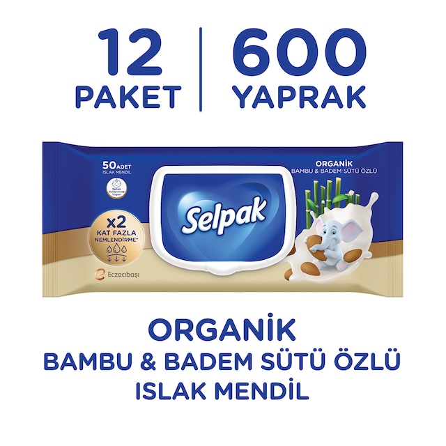 Selpak Organik Bambu Özlü & Badem Sütü Özlü Islak Mendil 12'li