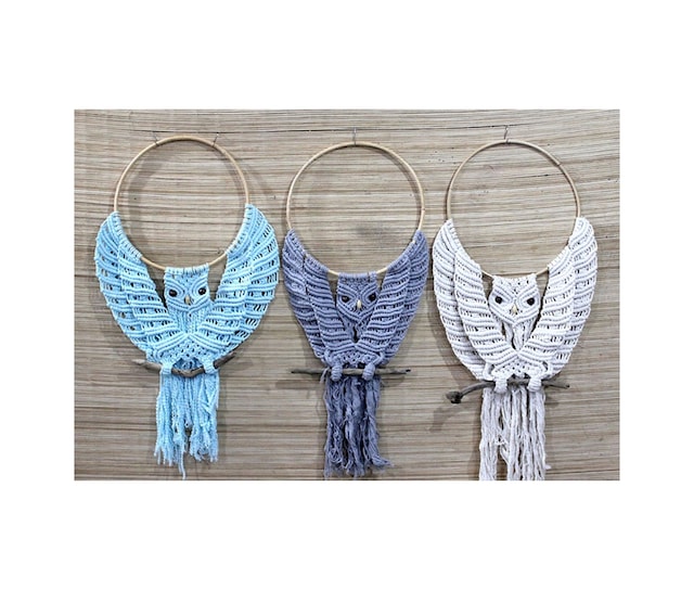 4 Adet Baykuşlu Düş Kapanı 80x32 Cm Duvar Süsü, Dekoratif Dreamcatcher, Baykuş Motifli Wall Hanging