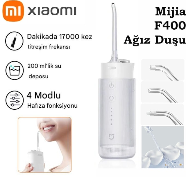 Xiaomi Mijia F400 Şarjlı Ağız Duşu Ve Diş Temizleme Cihazı - Yeni Teknoloji Cloud Sensing İle Hassas Diş Eti Bakımı - 100 Gün Şarj Süresi - Ipx7 Su Geçirmez - Diş Teli Uyumlu