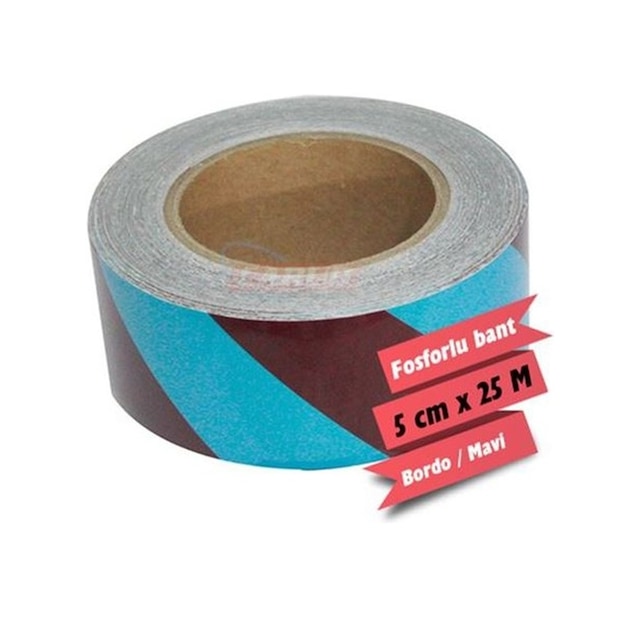 Carub Fosforlu Çapraz Şerit Bant 5 CM X 25 Mt Bordo Mavi BR2406011
