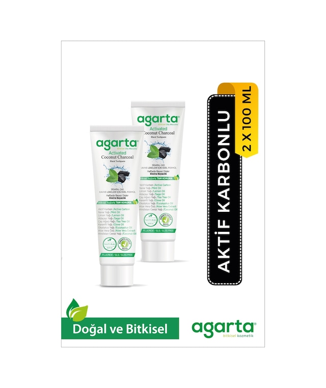 Agarta Doğal Hindistan Cevizi Özlü Aktif Karbon Diş Macunu 2 x 100 ML