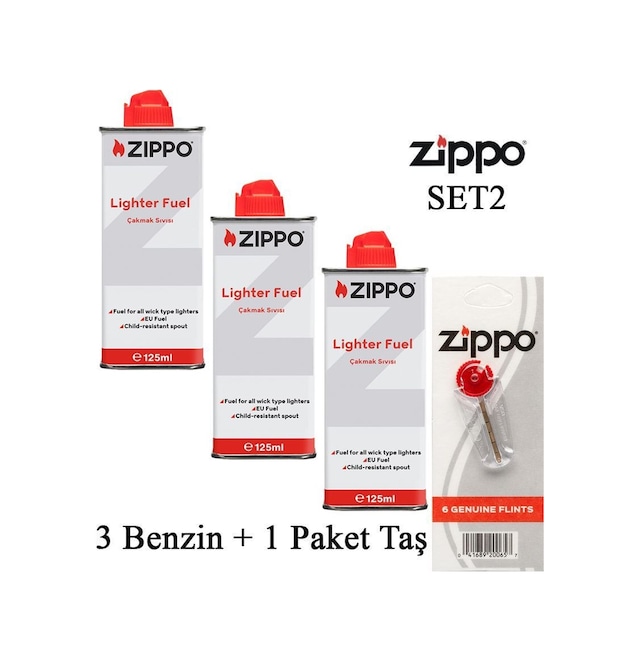 Zippo Çakmak İkmal Seti Bidon Benzin Fitil Taş Set