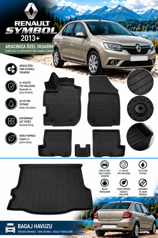 Renault Symbol 2016 Model Havuzlu Paspas Takımı + Bagaj Havuzu -modx-