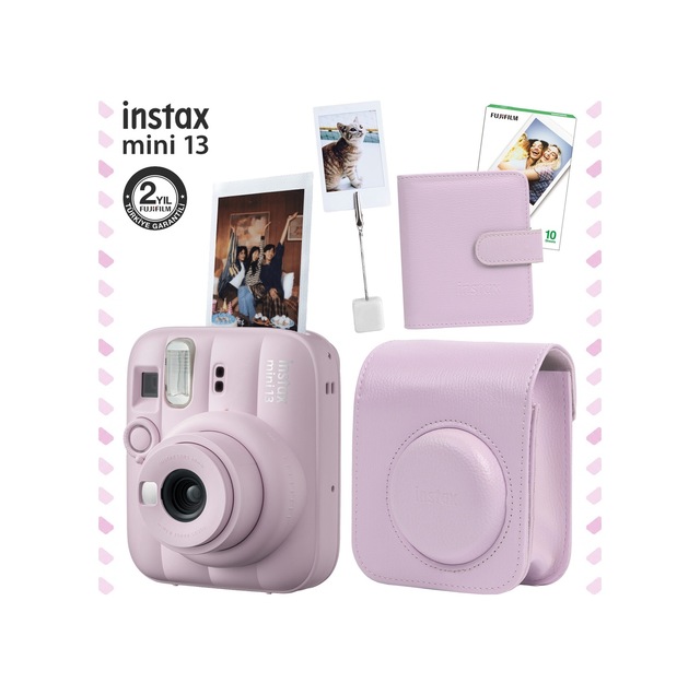 Instax Mini 13 Fotoğraf Makinesi Deri Çanta Albüm Kıskaç + 10'lu Film Hediye Seti