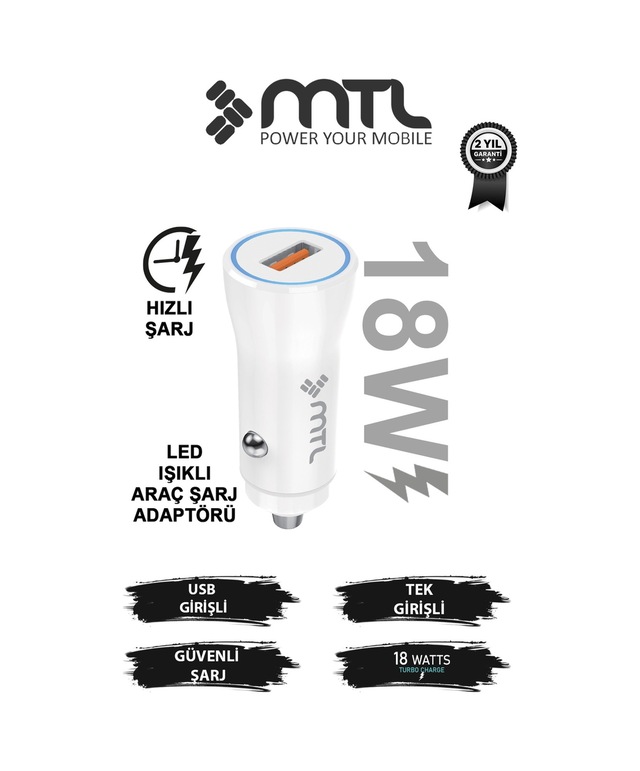 18w Qc 3.0 Hızlı Şarj Destekli Akım Korumalı Led Göstergeli Usb Araç Şarj Cihazı Mt 1812