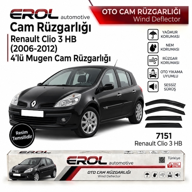 Renault Clio 3 2006-2012 4'lü Hb Mugen Cam Rüzgarlığı Siyah
