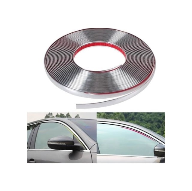 3D Krom Dekoratif Nikelaj Şerit Çıta 9 Mm 1-3-5-10-15-100 Metre 5 Metre