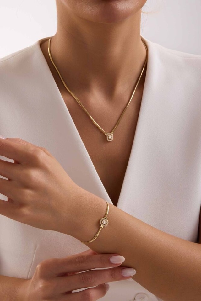Altın Balık Sırtı Parçalı Baget Set Kolye, Bileklik T13990