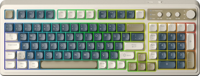 Aula S99 Retro Rgb Gaming 3 Modlu Bluetooth/2.4ghz/usb-c Kablosuz Makrolu Türkçe Q Klavye Lacivert