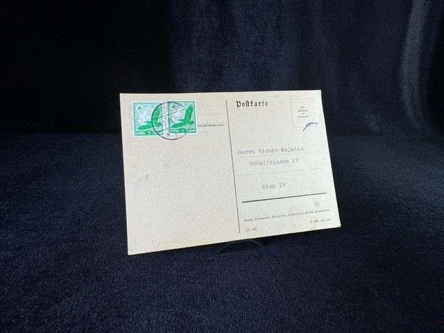 Almanya Nazi Reich Dönemi Posta Kartı Airmail Luftpost 5 Pfennig Gamma Haç Kartal Pullu Uçak Postası Avusturya'ya Postalanmış Teşhir Ürün