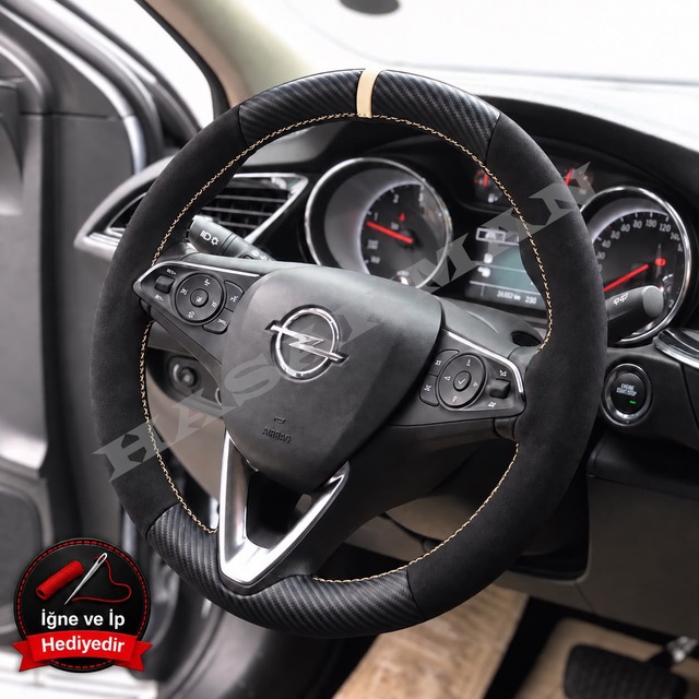 Opel Corsa F Dikme Direksiyon Kılıfı Alcantara Süet Mat Karbon Bej Yüzük Ve Dikiş 2019-2023