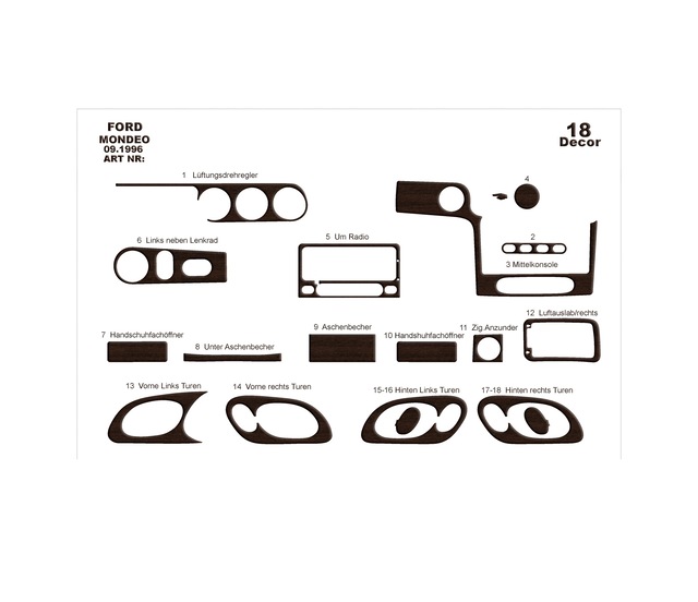 Ford Mondeo 1996-2000 Konsol - Torpido Kaplama Koyu Meşe
