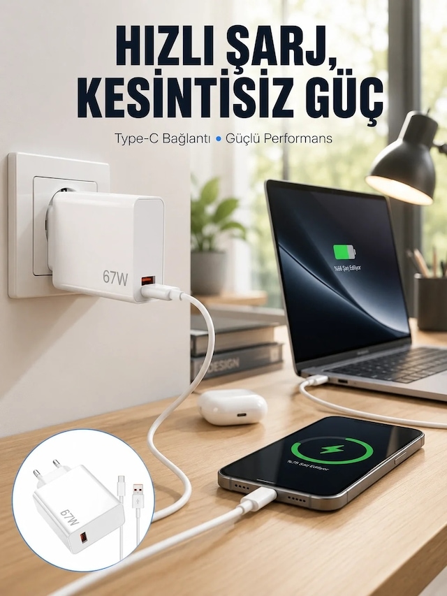 Ers 67w Type-c Turbo Şarj Cihazı Aşırı Akım Ve Isı Koruması, Seyahat Uyumlu Yeni Nesil