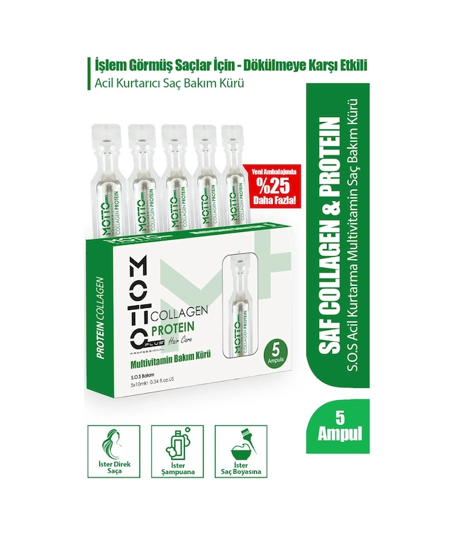Motto Plus Professional İşlem Görmüş Saçlar Için Dökülmeye Karşı Etkili Acil Kurtarma Bakımı Saf Multivitamin 5'li Ampul