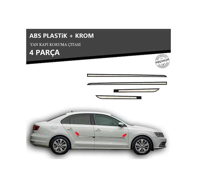 Volkwagen Jetta 2011 Üzeri Yan Kapı Koruma Çıtası Plastik + Krom Unvrslppkçt00039