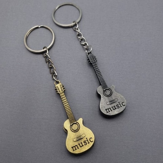 Metal Gitar Anahtarlık Açık Gri