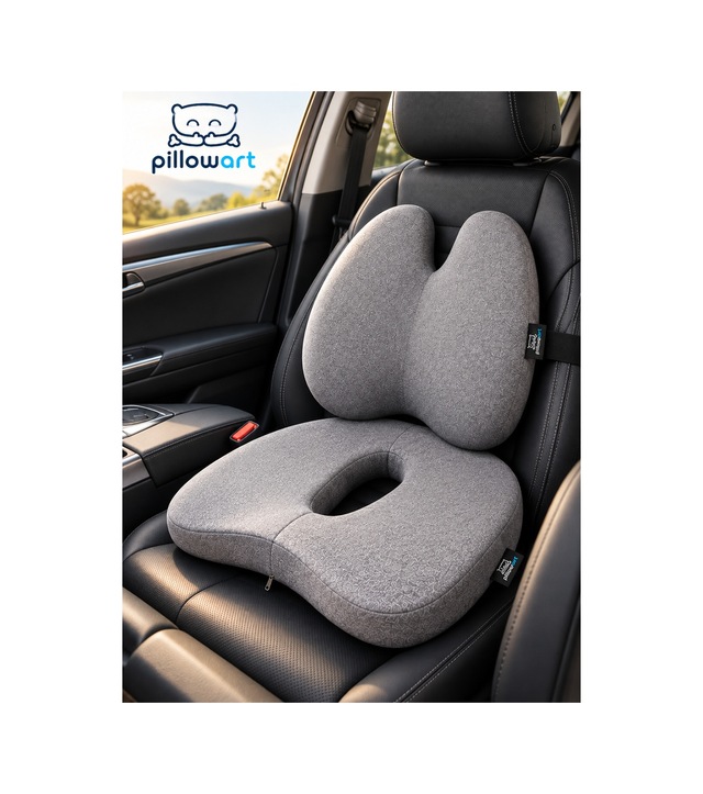 Oto Sırt Ve Oturma Destek Minderi Uzun Yol İçin Ergonomik Visco 2 Li Set
