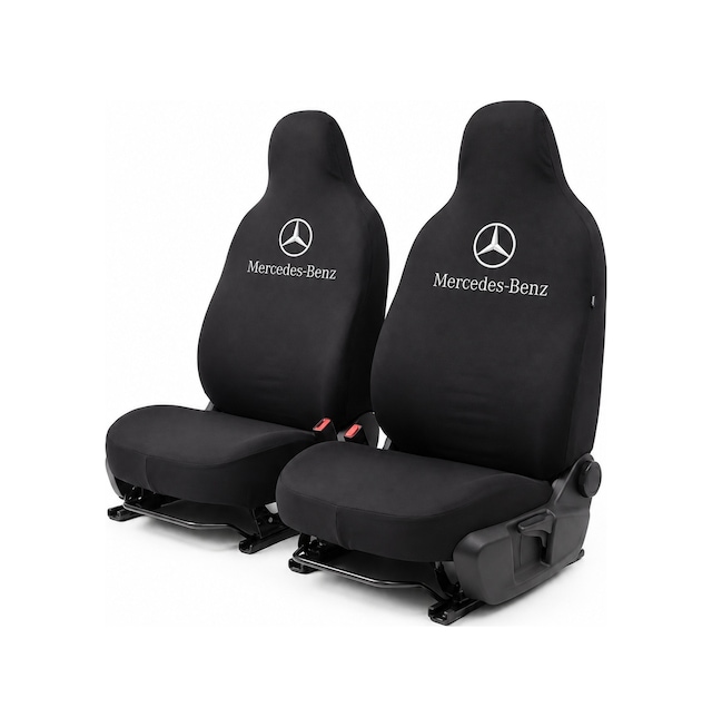 Siyah Penye Oto Ön Ve Arka Koltuk Kılıfı - Mercedes Marka Logo Baskılı