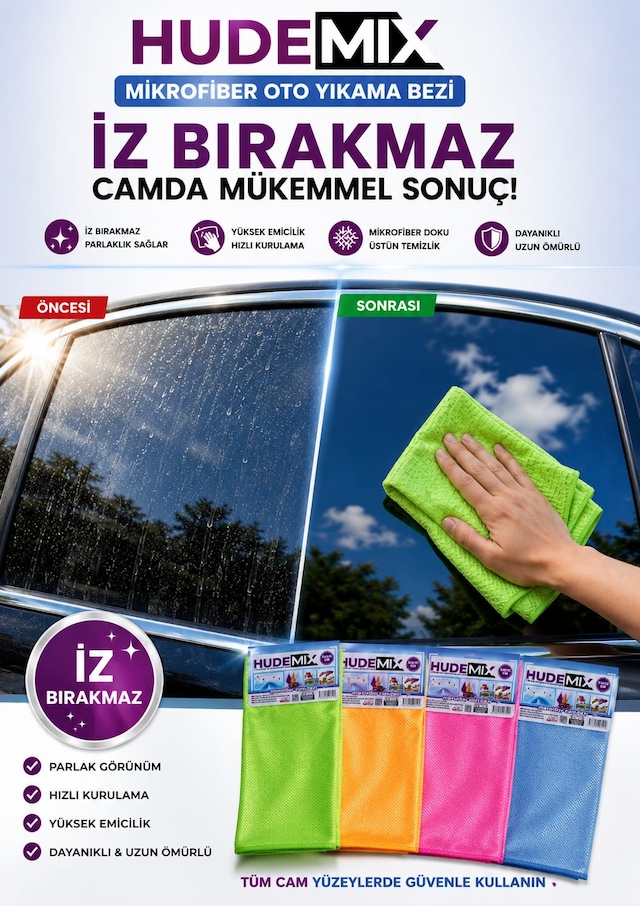 Hudemix Mikrofiber Oto Yıkama Bezi İz Bırakmaz 1 Adet