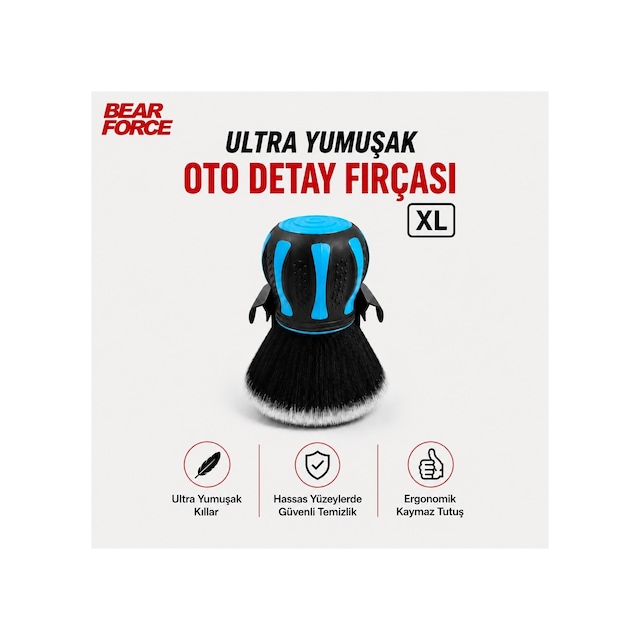Robeve Bear Force Xl Ultra Yumuşak Oto Detay Fırçası Araç Iç Ve Dış Temizlik Fırçası Ergonomik Tutuş Çizmeden Temizlik Stand Dahil Jant, Havalandırma, Torpido Ve Detay Temizleme Fırçası