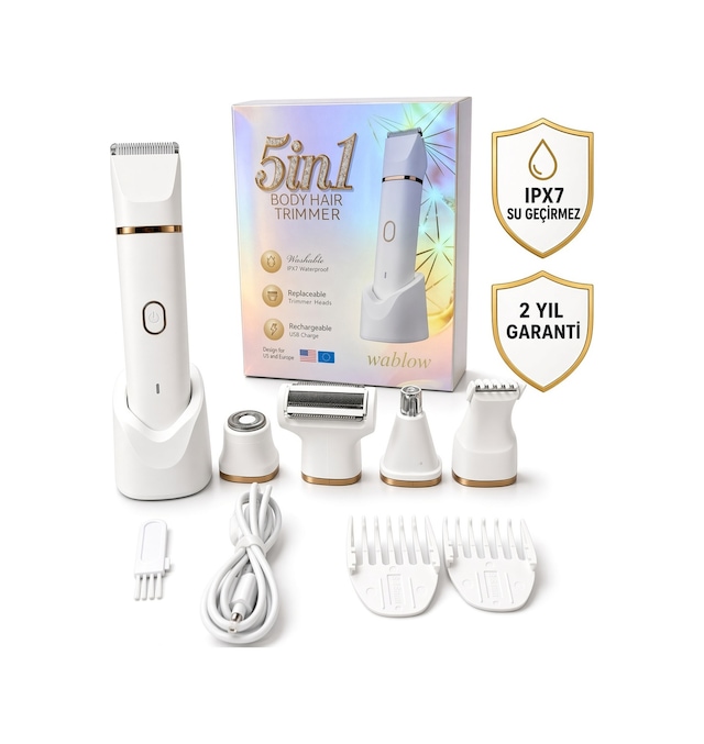 Wablow Yüz Saç Vücut IPX7 Su Geçirmez Seramik Bıçak Şarj Standl Vücut Tıraş Makinesi Series 5+1 Seti