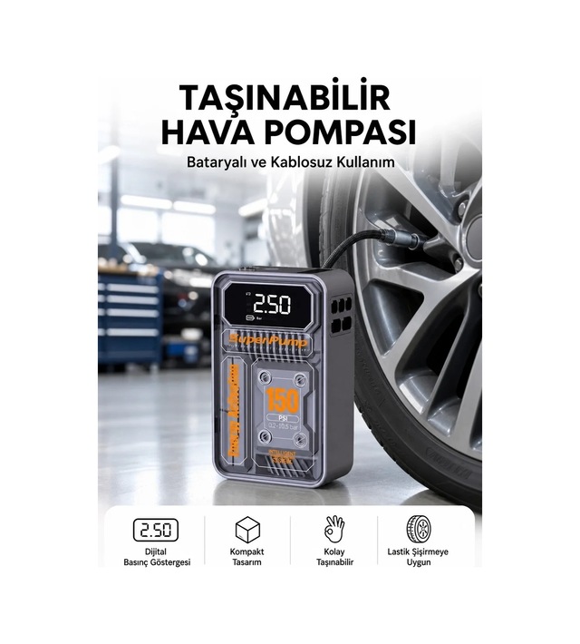 Ers 6000mah Bataryalı Led Ekranlı Akıllı Hava Kompresörü