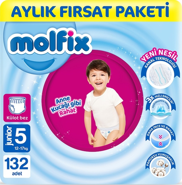 Molfix Pants Bebek Bezi 5 Beden Junior Aylık Fırsat Paketi 132 Adet 3'lü