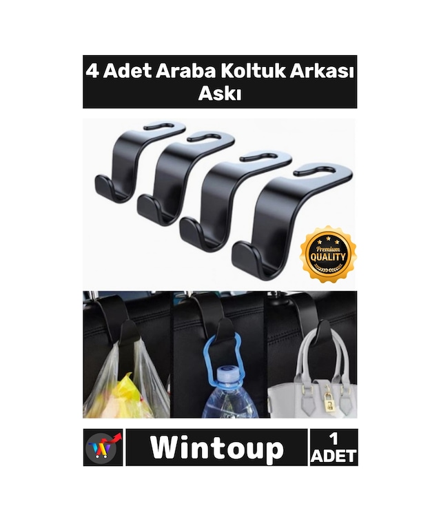 Askı Siyah Araç İçi Düzenleyici Organizer Poşet Çanta Pratik Başlık Kanca Seti 4 Adet Araba Askısı