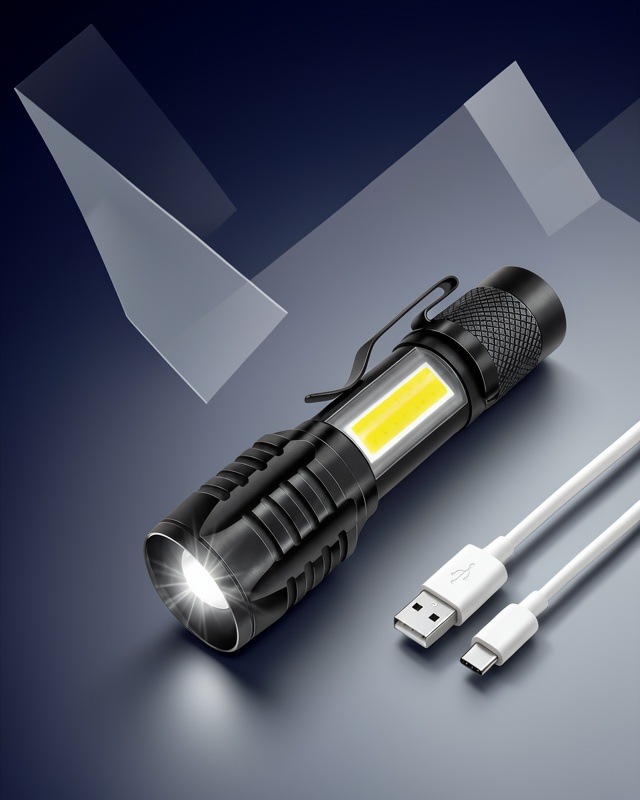 Usb Şarjlı Mini Led Işık 4 Modlu Acil Durum Feneri