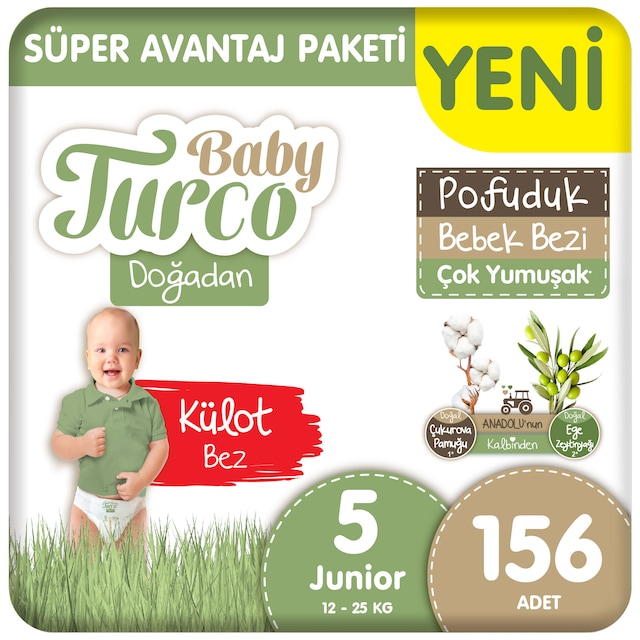 Baby Turco Doğadan Süper Avantaj Paketi Pofuduk Külot Bez 5 Numara Junior 156 Adet