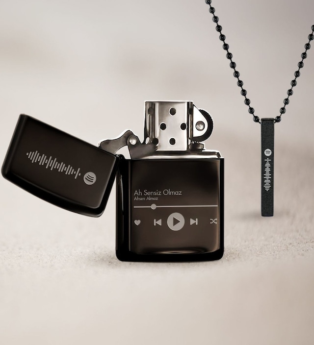 Kişiye Özel Spotify Barkodlu Siyah Benzinli Çakmak ve Çubuk Bar K