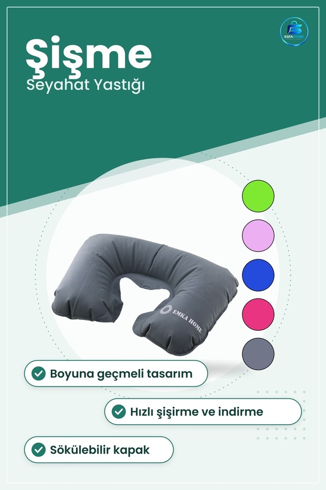Şişme Boyun Yastığı Boyuna Geçmeli Seyahat Uçak Otobüs Tren Yolcu