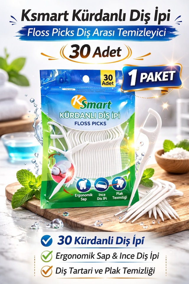 Ksmart Kürdanlı Diş İpi 30 Adet Floss Picks Diş Arası Temizleyici 1 Paket