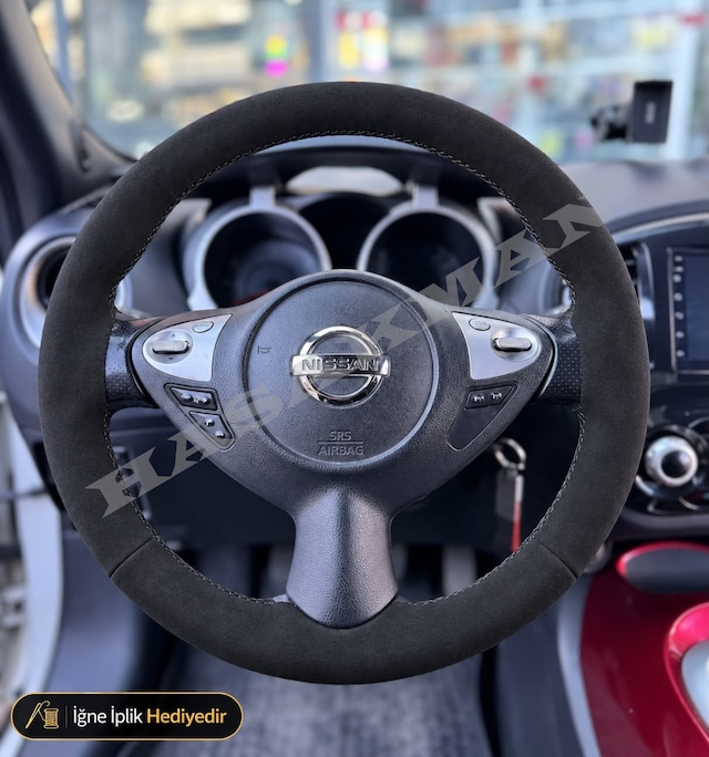 Nissan Juke Dikme Direksiyon Kılıfı Alcantara Süet Monza Black Tekna-platinum-çift Tarafı Tuşlu 2014-2019